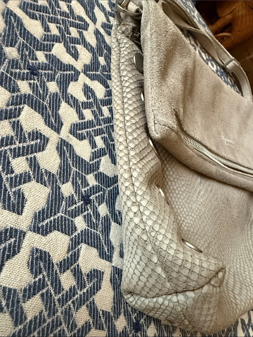 Hammitt VIP Los Angeles Gray Snakeskin Embossed Suede Leather Crossbody Bag